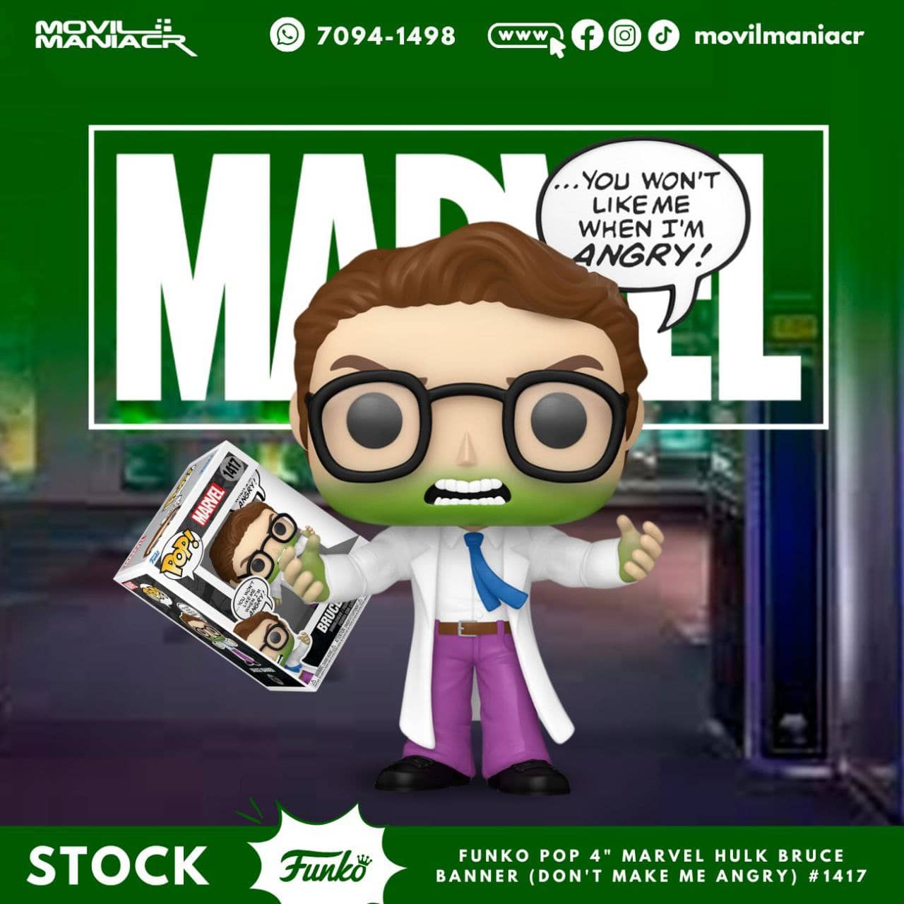 Funko Pop Marvel Hulk Bruce Banner (Don't Make me Angry) #1417 - (Stock) ¡Disponible Ahora! 1 Funko Pop Marvel Hulk Bruce Banner (Don't Make me Angry) #1417- (Stock) ¡Disponible Ahora!
