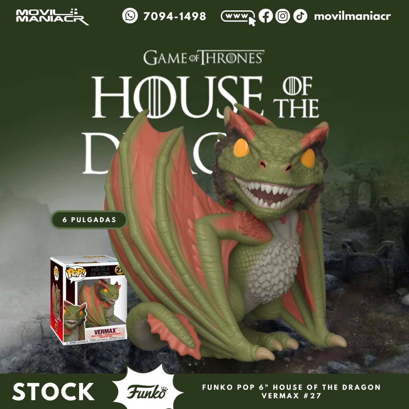 Funko Pop House of the Dragon Vermax #27- 6Pulgadas (Stock) ¡Disponible Ahora! 1 Funko Pop House of the Dragon Vermax #27- 6Pulgadas (Stock) ¡Disponible Ahora!
