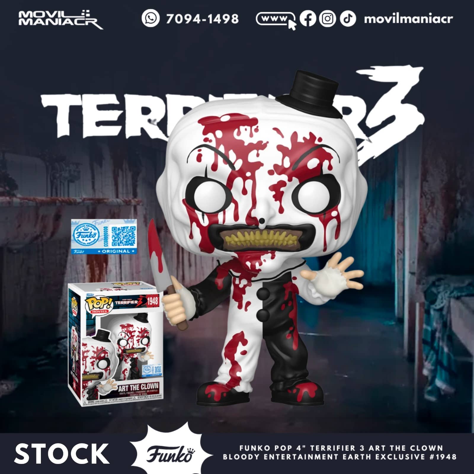 Funko Pop Terrifier 3 Art the Clown Bloody Exclusivo #1948 - (Stock) ¡Disponible Ahora! 1 Funko Pop Terrifier 3 Art the Clown Bloody Exclusivo #1948 - (Stock) ¡Disponible Ahora!